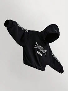 NEON BLANC 男士字母印花针织长袖连帽运动衫，休闲日常穿着 - 黑色 - 查看 1