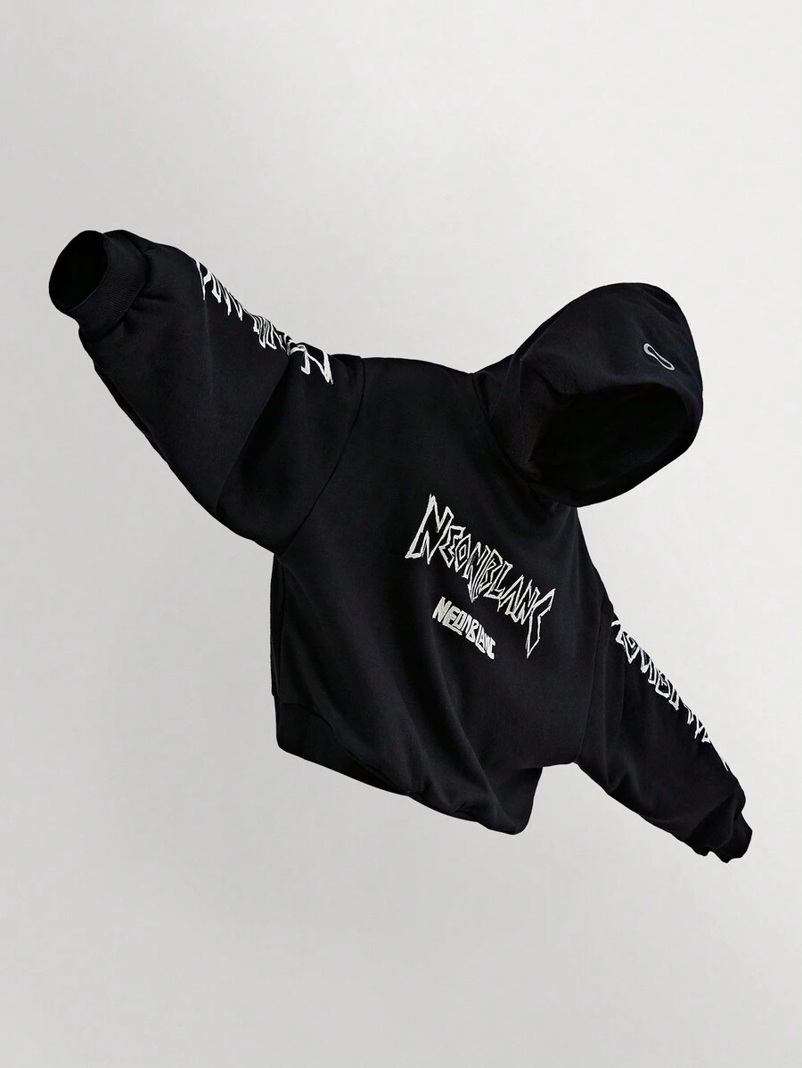 NEON BLANC 男士字母印花针织长袖连帽运动衫，休闲日常穿着 - 黑色 - 查看 1