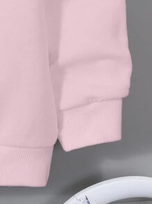 SHEIN EZwear Áo hoodie rộng rãi phong cách Mỹ cổ điển tối giản in hình tiếng Anh cho nữ - Màu Hồng baby - Xem 5