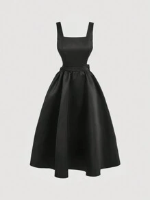 SHEIN MOD Vestido negro elegante con escote trasero y adorno de lazo, vestido formal, vestido de playa para mujer, vestido de fiesta para mujer, vestido de Año Nuevo, vestido de mujer, vestido de vacaciones, vestido de Acción de Gracias, vestido formal, vestido de vacaciones