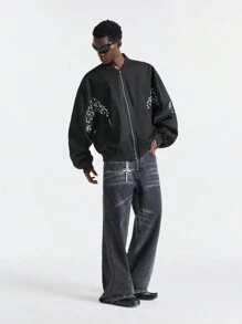 Manfinity VCAY Chaqueta casual con cremallera delantera, manga larga y bordado sencillo para hombre