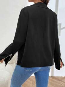 SHEIN Maternity Black Faux Suede Jacket With Metal Button Decoration, Winter Jacket For Women - Black - View 2