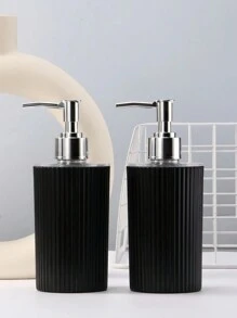1PC/2PCS Striped Acrylic Soap Dispenser - Luxury Pump Bottle For Hand Soap & Shower Gel, Refillable Bathroom Decor - Black - View 4