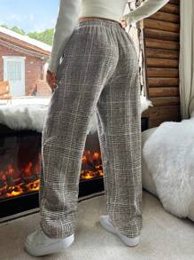 SHEIN EZwear Pantalon droit ample, épais et chaud, en tons de gris pour l'automne/hiver, grande taille