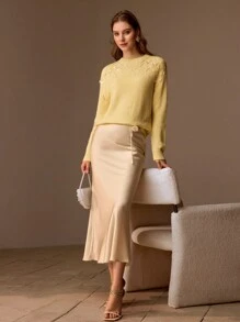 MOTF PREMIUM SOLID CONTRAST SEQUIN DETAIL DROP SHOULDER OVERSIZE SWEATER