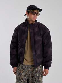 Musero Hoodless Puffer Acid Wash Style Cuffed Sleeves Zip Through Jacket Hidden Placket Collared Coat SPRING SUMMER Essentials - Multicolor - View 3