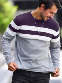Manfinity Homme Men's Autumn/Winter Casual Colorblock Striped Sweater