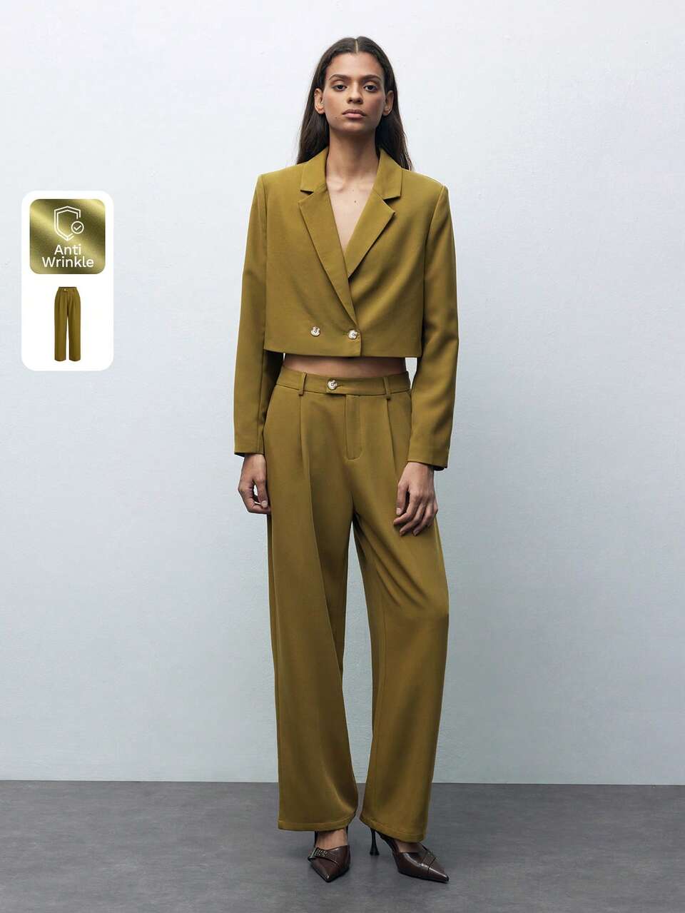SHEIN Maija Women's Casual Minimalist Solid Color Fold Pleated Straight Leg Pants In Fall/Winter