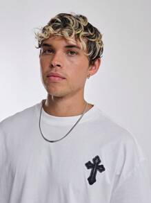 Musero Crew Neck Short Sleeve Drop Shoulder Oversized Cross Patch Detail Tshirt Top Spring Summer Essentials - White - View 4