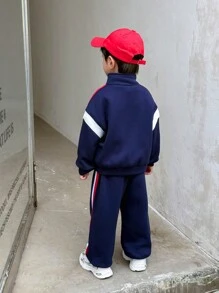 2 Pieces Young Boys Young Boys Casual Academy Comfortable, Stylish, Simple And Practical Japanese And Korean Relaxed Joker Soft And Comfortable With Pattern And Ribbon Decoration Grab Comfortable And Thick Stand Collar Jacket Hoodie And Trousers Suit Suitable For Suburban Play Kids Outfits School Back To School Young Boys SetYoung Boys Outfits Daily Fit For School Fit For Travel Fit For Sports Fit For Fall And Winter