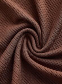 SHEIN MOD Women Casual Minimalist Waist-Cinched Flare Sleeve Dress, Autumn, For2-In-1 Knit Casual Bodycon Midi Dress For Women,White And Brown, Long Halter Neck Women's Dress,Flared Long Sleeves, Button Neckline, - Multicolor - View 4