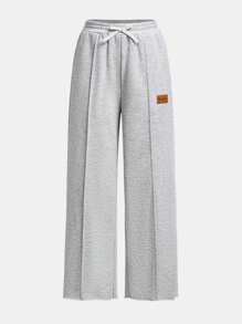 SHEIN Tween Girls Casual Text Straight Leg Long Knit Sweatpants - Multicolor - View 4