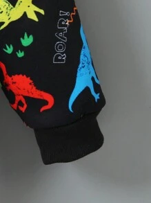 Chaqueta con capucha con forro térmico y estampado multicolor de dinosaurios para niños pequeños, una combinación perfecta de moda y comodidad, diseñada para niños activos