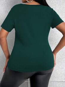 SHEIN Unity Plus Size Fashion Sexy Skull Print Hollow Out T-Shirt - Dark Green - View 2