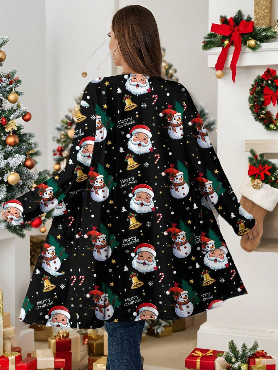 EMERY ROSE 大码女式圣诞元素图案宽松长袖开衫毛衣，适合夏季