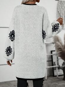 Chiquease 1pc Women's Vintage Floral & Landscape Pattern Cardigan Sweater - Multicolor - View 2