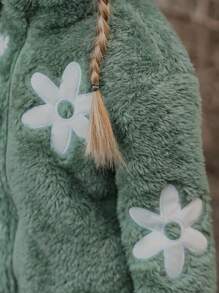 SHEIN 年轻女孩花卉刺绣羊毛夹克，冬季休闲 - 彩色 - 查看 6