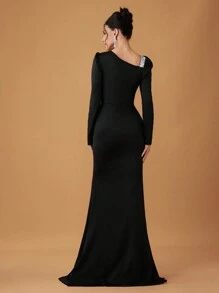 Coutiva 女士正式晚礼服连衣裙时尚秋冬宴会聚会跨年晚会公主名媛优雅网红流行连衣裙日常穿着弹力亮片面料连衣裙正式晚宴舞会连衣裙跨年晚宴婚礼宾客连衣裙 - 黑色 - 查看 9