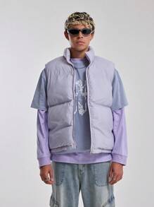 Musero Men Oversized High Neck Puffer Gilet - Purple - View 1
