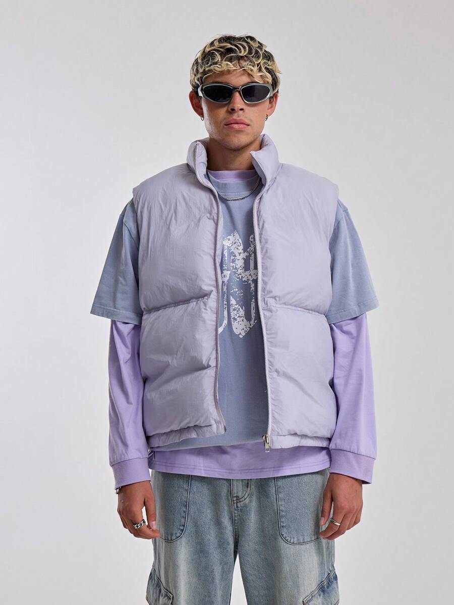 Musero Men Oversized High Neck Puffer Gilet - Purple - View 1