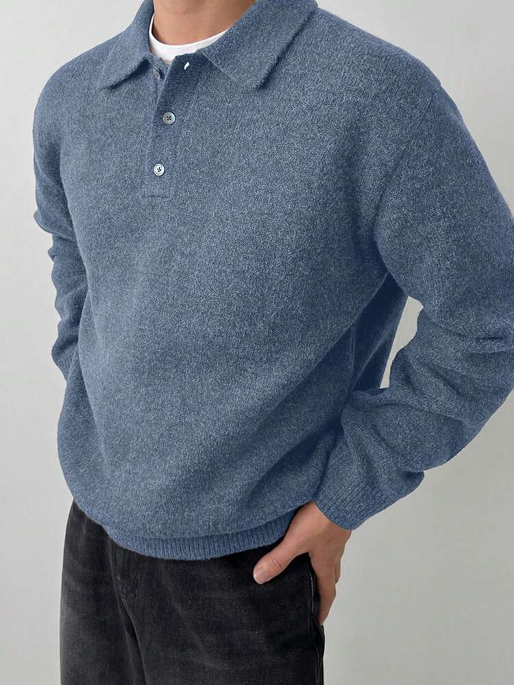 Men's Solid Color Button-Up Casual Long Sleeve Sweater, Suitable For Autumn