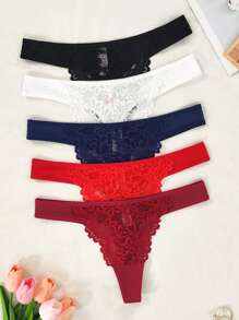5pcs/Set Women Lace Insert Bikini Bottom - Multicolor - View 4