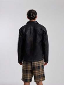 Musero Men Distressed Zip Up Faux Leather Jacket - Black - View 3