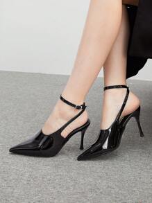 CUCCOO BIZCHIC 尖头细高跟鞋时尚性感系带女士高跟鞋 - 黑色 - 查看 2