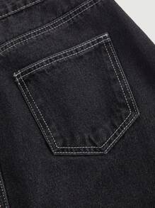 SHEIN MOD Women's Denim Midi Straight Skirt, Fall Women Skirts, Street Wear Women, Women Denim Skirt, Asymmetrical Skirt, Fall Women Clothes, Winter Skirt, Business Casual Women, Winter Women Outfits - Black - View 4