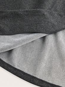 Flirla Plus Size Solid Color Double-Breasted Belted Long Sleeve Overcoat, Autumn/Winter - Dark Grey - View 5