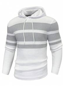 Manfinity Homme Plus Size Men's Long Sleeve Striped Minimalist Design Hoodie Color Block Pullover Sweater, Casual Daily Wear, For Work, Husband
