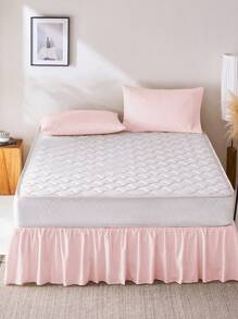 1pc Lightweight Mint Ruffle Bed Skirt, Classic Style, Soft & Fashionable, 100% Microfiber Fabric, 15-Inch Drop, Pink. Suitable For Home Bedding, Dorm, Oeko-Tex Certified. - Baby Pink - View 7