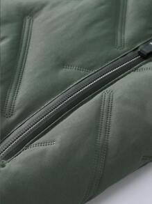 Manfinity Homme Loose Fit Men's Zip Up Quilted Bomber Winter Coat - Army Green - View 5