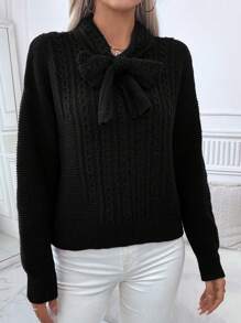 SHEIN Clasi High-End Bow Decor Stylish Knitted Loose Pullover Sweater For Women