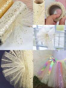 SHEIN 1PC Ruy băng vải tuyn cát lún màu be rộng 15cm/5cm, Cuộn ruy băng vải tuyn bóng, Thích hợp cho đồ thủ công DIY, Đám cưới, Sinh nhật, Tiệc tùng, Nướng bánh, Bó hoa, Gói quà, Ruy băng nơ trang trí quà tặng - Màu be - Xem 6