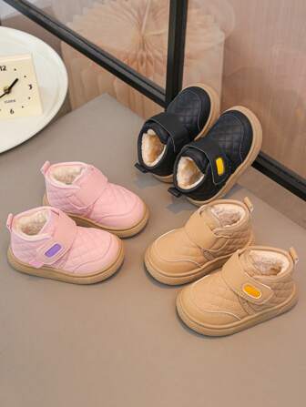 1 双儿童时尚雪地靴，冬季保暖毛绒户外靴，适合男孩和女孩，幼儿休闲鞋