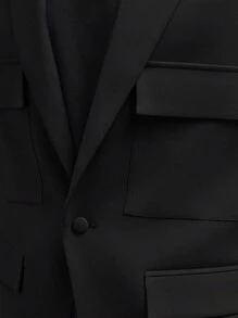 AKNOTIC Formal 2 件套男士休闲梭织宽松直筒西装套装，包括前扣夹克和带口袋的锥形裤，蓝色 - 黑色 - 查看 6