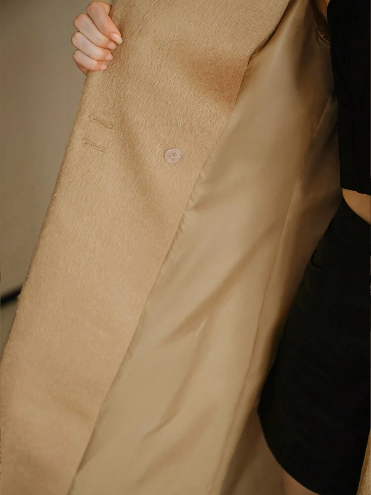 MOTF STUDIO WOOL LAPEL COLLAR SLANT POCKET BUTTON SIDE LONGLINE OVERCOAT FOR AUTUMN/WINTER