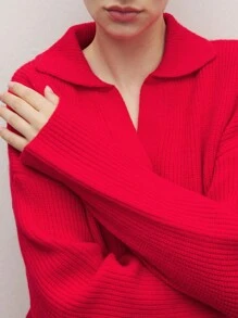 BizChic 圣诞红色连帽衫运动衫时尚女士针织运动衫办公室服装，春夏 - 紅色 - 查看 5