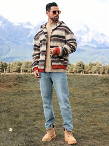 Manfinity Homme Áo nỉ trùm đầu họa tiết hình học khóa kéo phía trước cho nam mùa thu/đông, áo hoodie dài tay có khóa kéo, quà tặng cho bạn bè, chồng, bạn trai - Nhiều màu - Xem 4