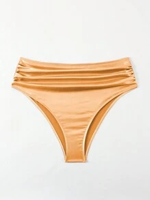 SHEIN Swim Curve Plus Size Women Summer Beach Holiday Ruched Metallic Textured Bikini Bottom - Multicolor - View 5