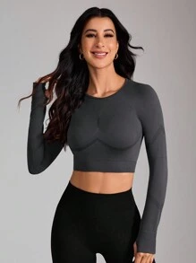 Easithlete Sport Yoga Casual Short Long Sleeve Top, Minimalist Fashion Daily Wear