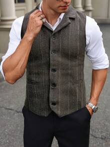 Manfinity Bizformal Men Striped Lapel Neck Single-Breasted Casual/Work Waistcoat For Autumn - Multicolor - View 3