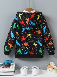 Chaqueta con capucha con forro térmico y estampado multicolor de dinosaurios para niños pequeños, una combinación perfecta de moda y comodidad, diseñada para niños activos