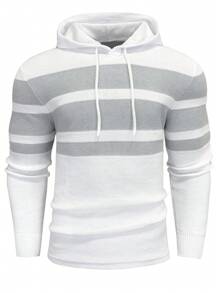 Manfinity Homme Plus Size Men's Long Sleeve Striped Minimalist Design Hoodie Color Block Pullover Sweater, Casual Daily Wear, For Work, Husband