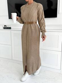 RueChic 女士纯色圆领长袖长裙和外套套装，休闲日常穿着