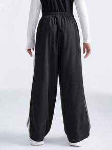 SHEIN Tween Boys Letter Print Pockets Side Stripe Wide Leg Loose Casual Pants