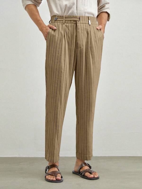 AKNOTIC Business Casual Men's Woven Slim Fit Casual Straight Long Pants, Suitable For Everyday Wear