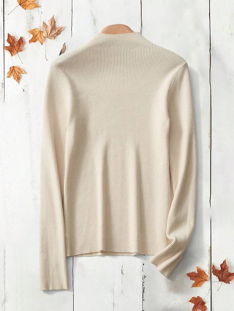 Women Casual Letter Embroidery Slim Fit Stand Collar Sweater