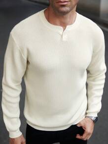 Manfinity Homme Men's Solid Color Plain Casual Knit Long Sleeve Pullover Sweater, Suitable For Autumn/Winter, For Work, Friends - Apricot - View 5